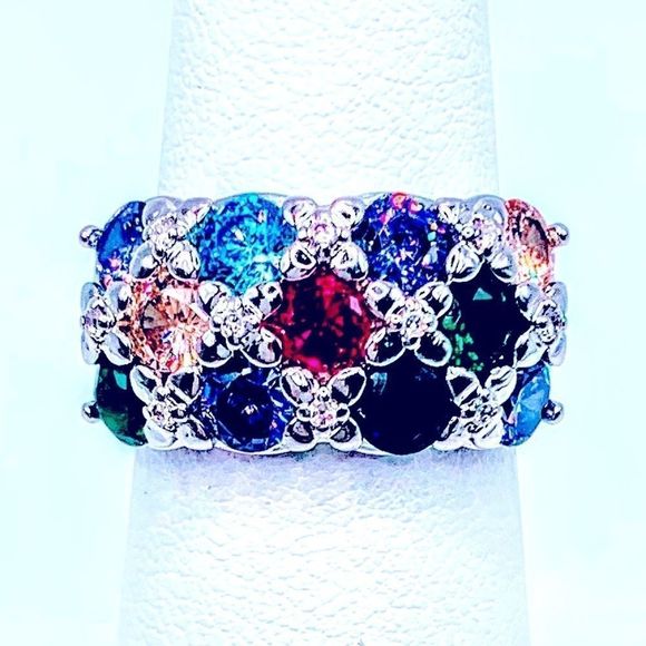 NEW! COLORFUL RAINBOW 🌈 FLORAL AUSTRIAN CRYSTAL S925 ADJUSTABLE RING! - Picture 6 of 13